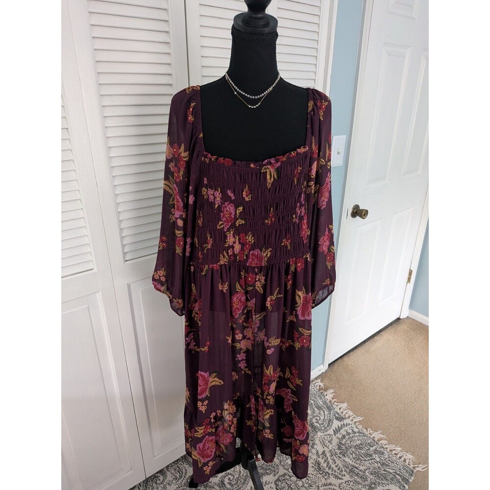 Torrid 2X Floral Sheer Chiffon Smocked Dress Top Layer Cover Up Whimsigoth Flowy